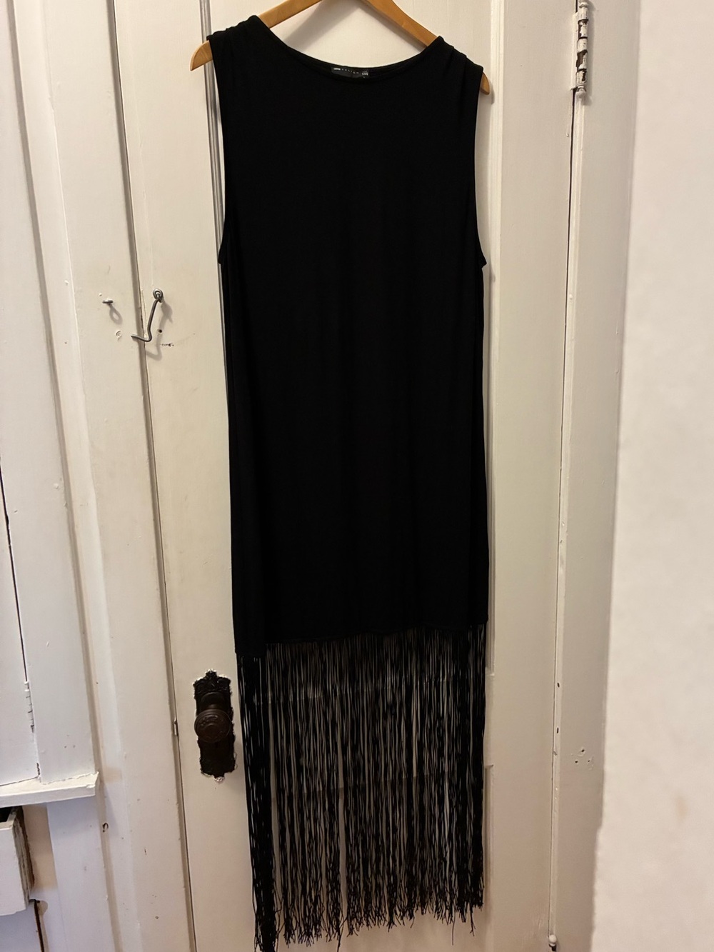 ASOS Black Sleeveless Fringe Maxi Dress sz 14